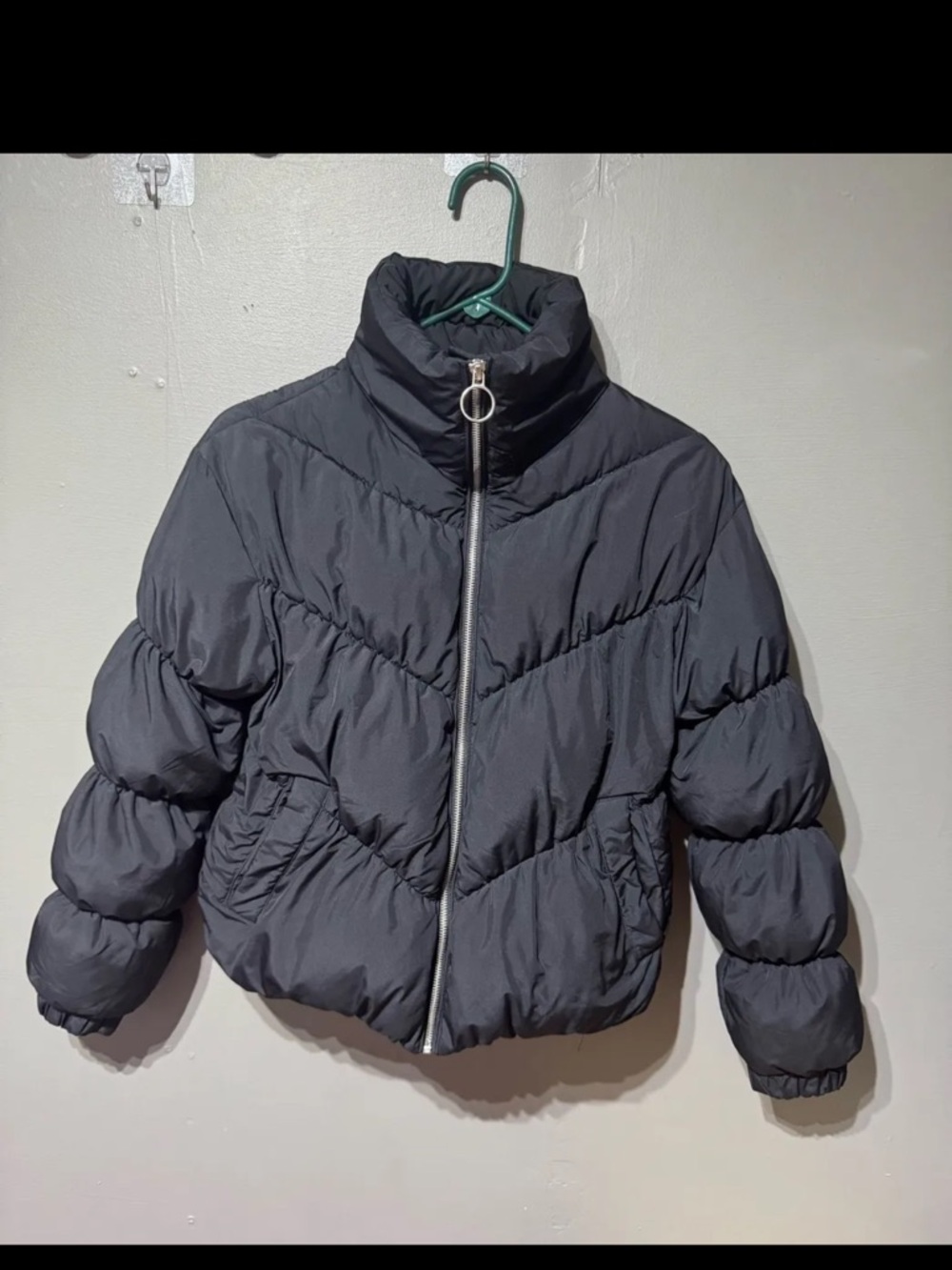 Love Tree Black Puffer Jacket with Ring Zip